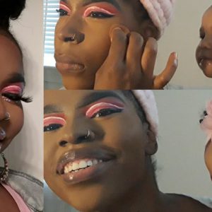 Doing makeup with my 6 month old baby! Pink cut crease